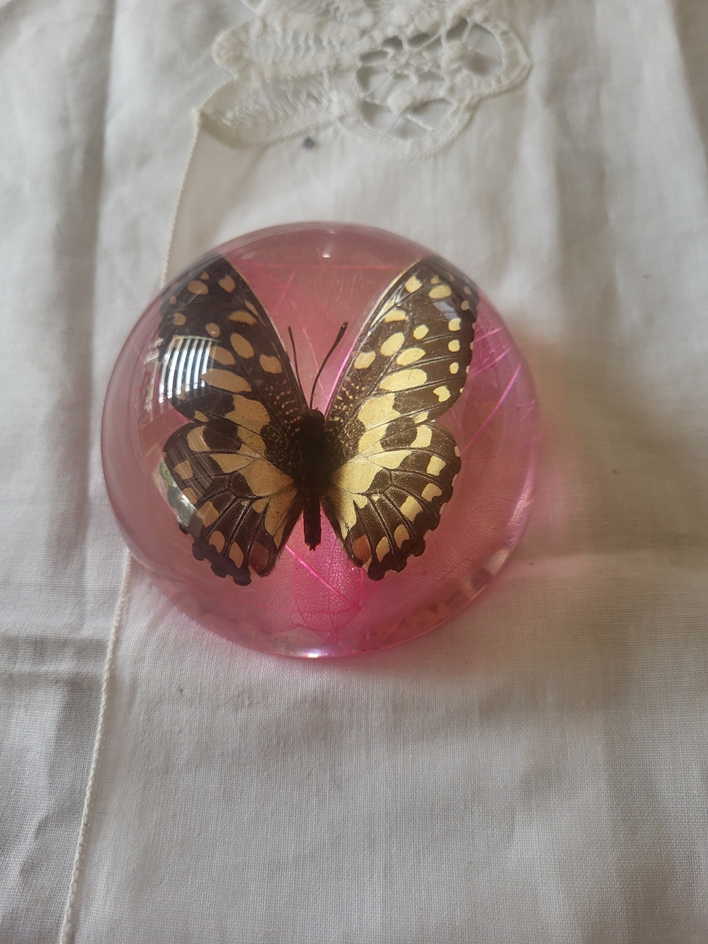 Pink Butterfly Glass Paperweight - Home Accents